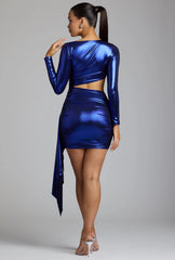 Minikleid aus Metallic-Jersey mit Cut-outs in Elektroblau