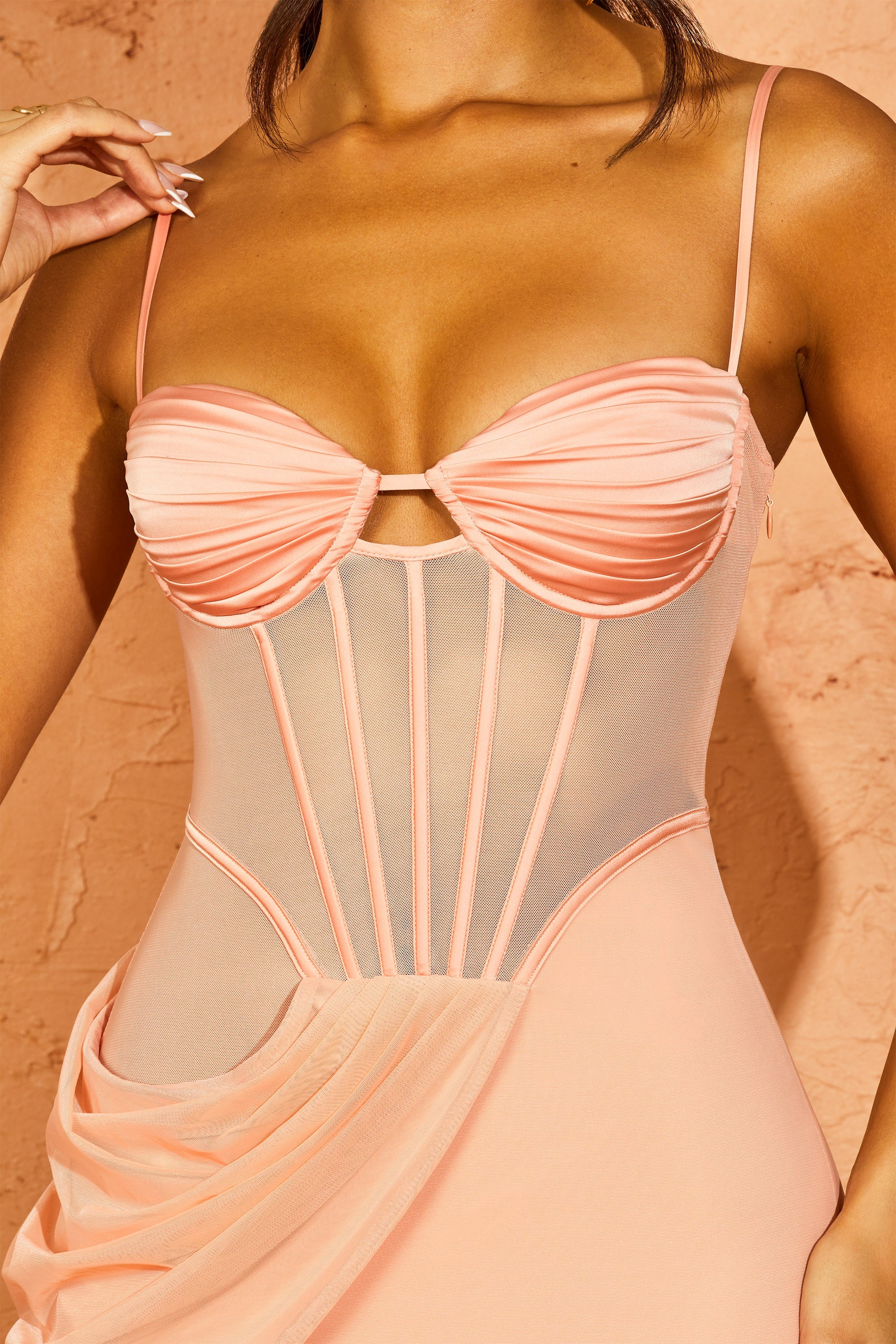 Draped Corset Midaxi Dress in Blush