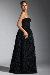 Embellished Floral-Appliqu¨¦ Corset Gown in Black