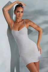 Ruched Neckline Mini Dress in Marled Grey