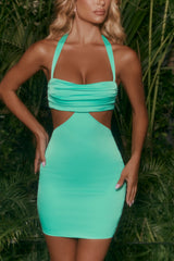 Cut Out Halter Mini Dress in Aqua