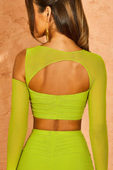 Asymmetric Cowl Neck Cut Out Crop Top in Green