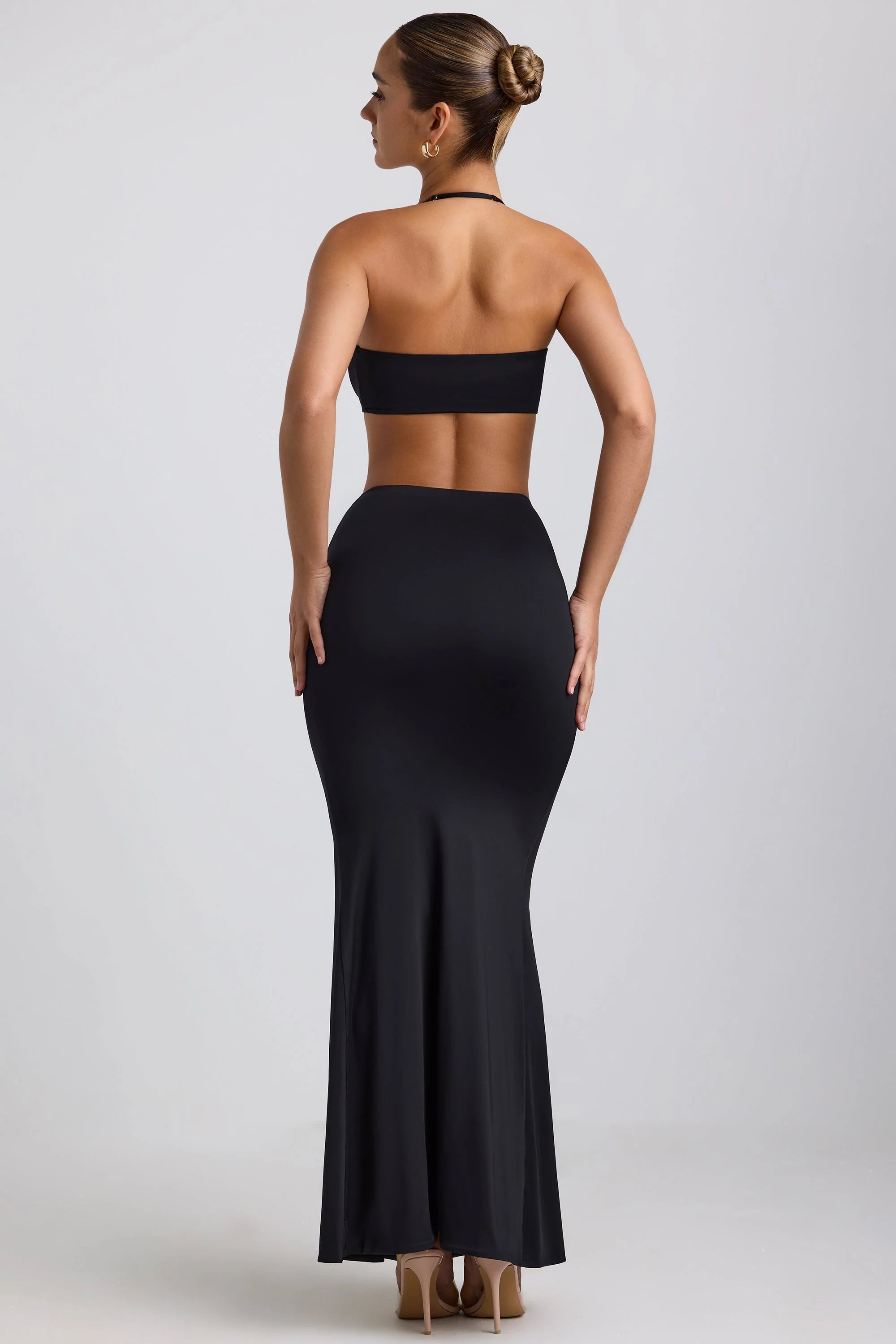 Slinky Jersey Hardware Detail Maxi Skirt in Black