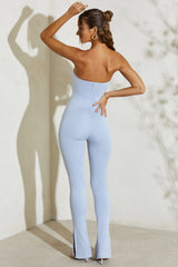 Strapless Flared Hem Jumpsuit in Light Blue