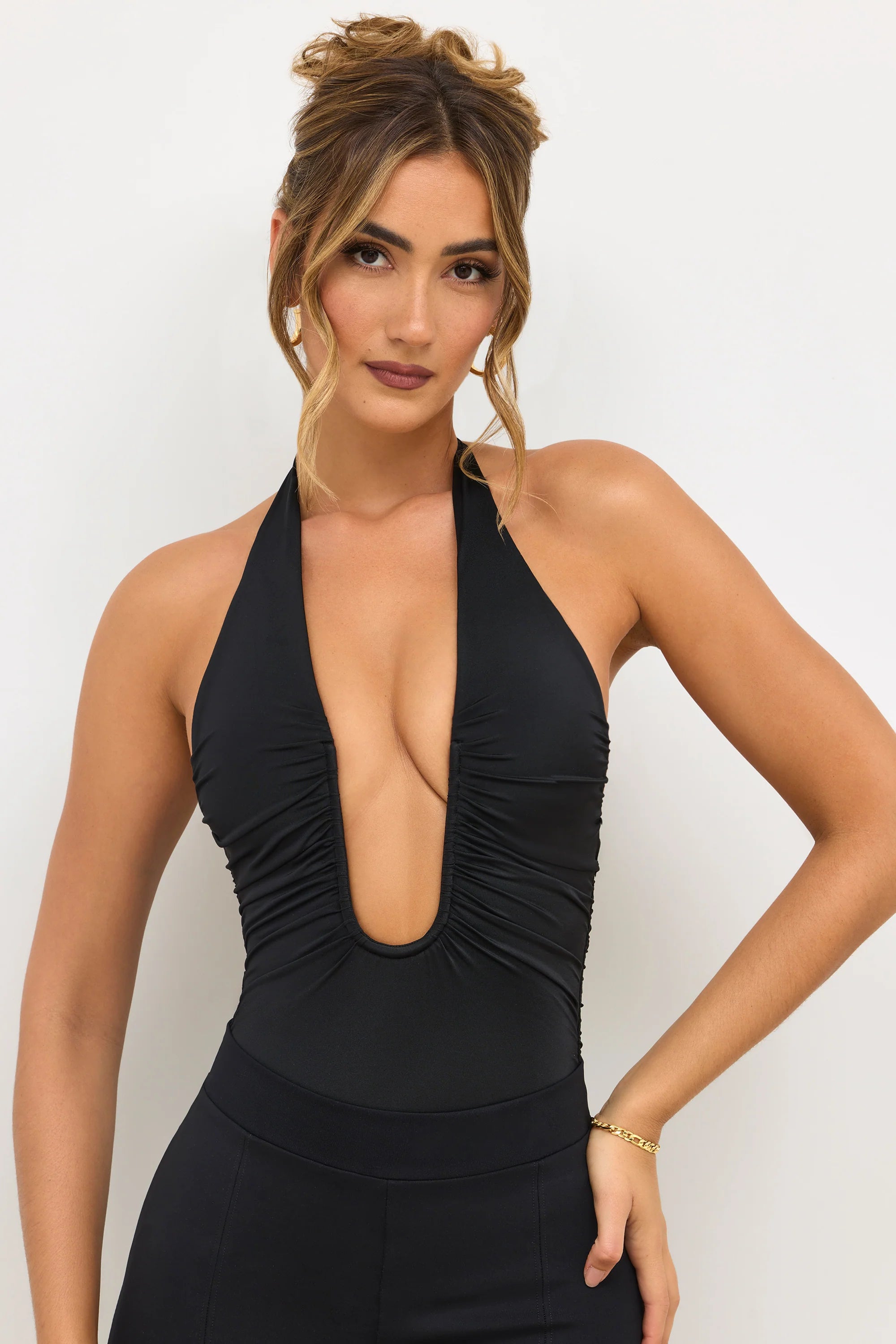 Bodysuit aus hochwertigem Jersey mit tiefem Ausschnitt in Schwarz