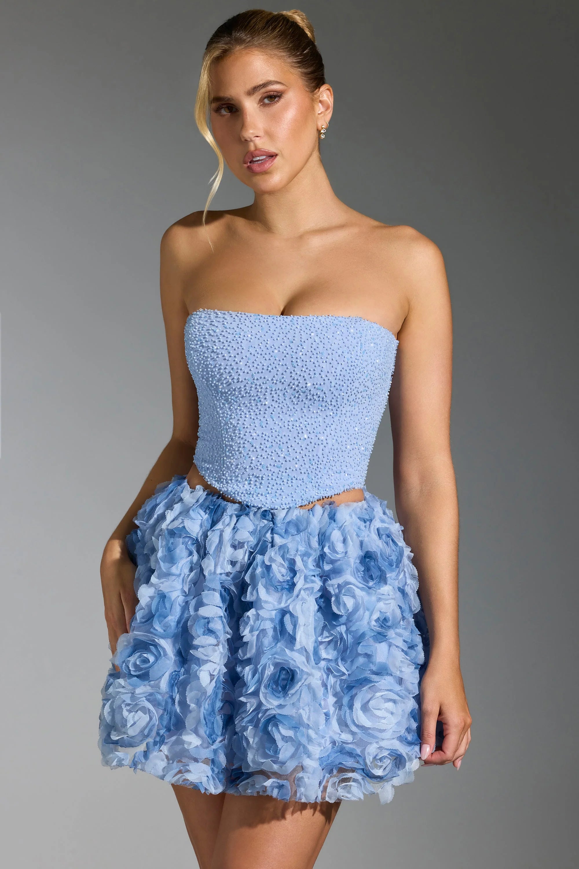 Floral-Appliqu¨¦ Mini Skirt in Blue