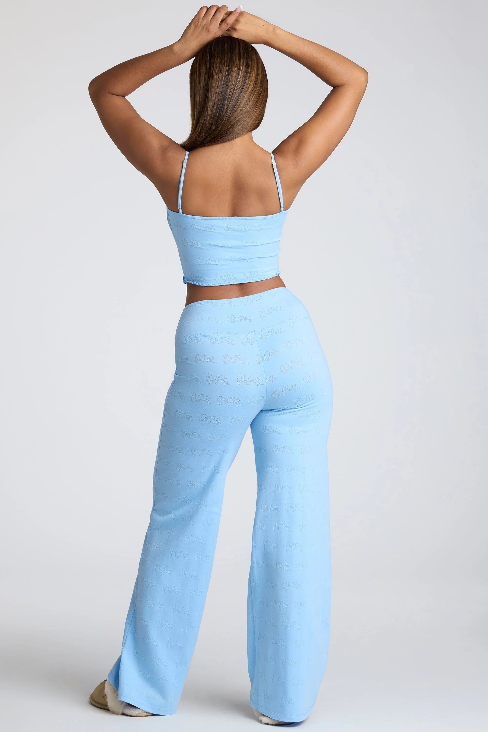 Strappy Ruched Pointelle Crop Top in Baby Blue