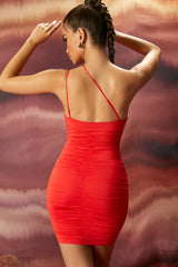 Asymmetric Ruched Mini Dress in Red