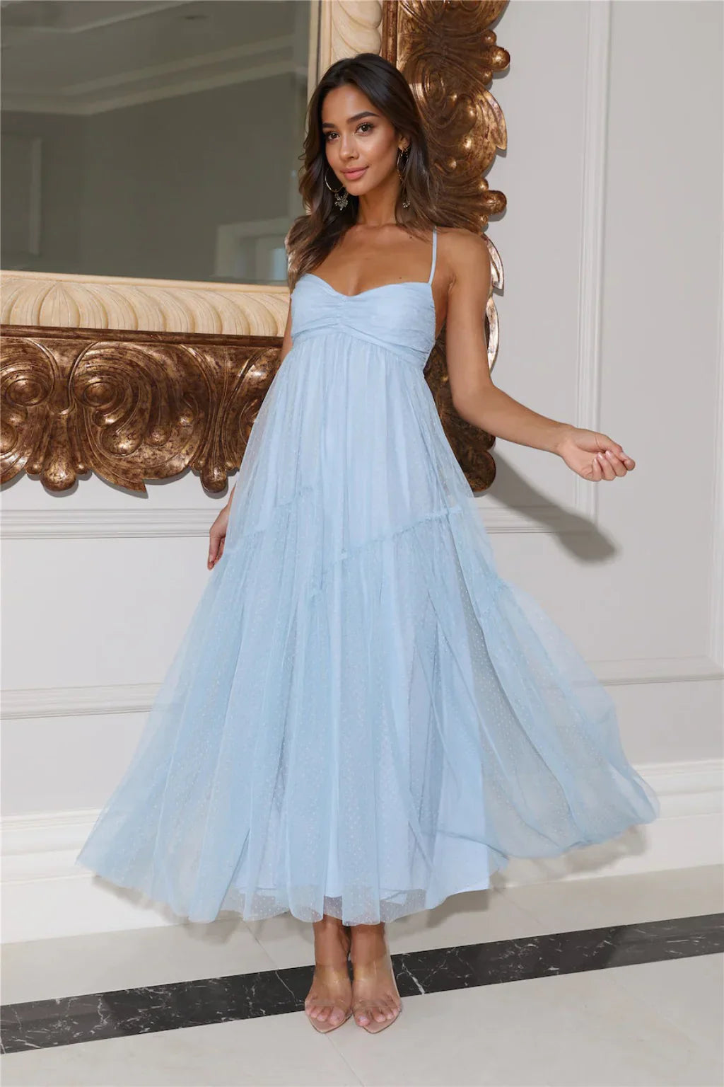 Feature Me Tulle Midi Dress Blue