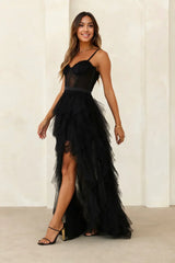 Elegantly Dressed Tulle Maxi Dress Black