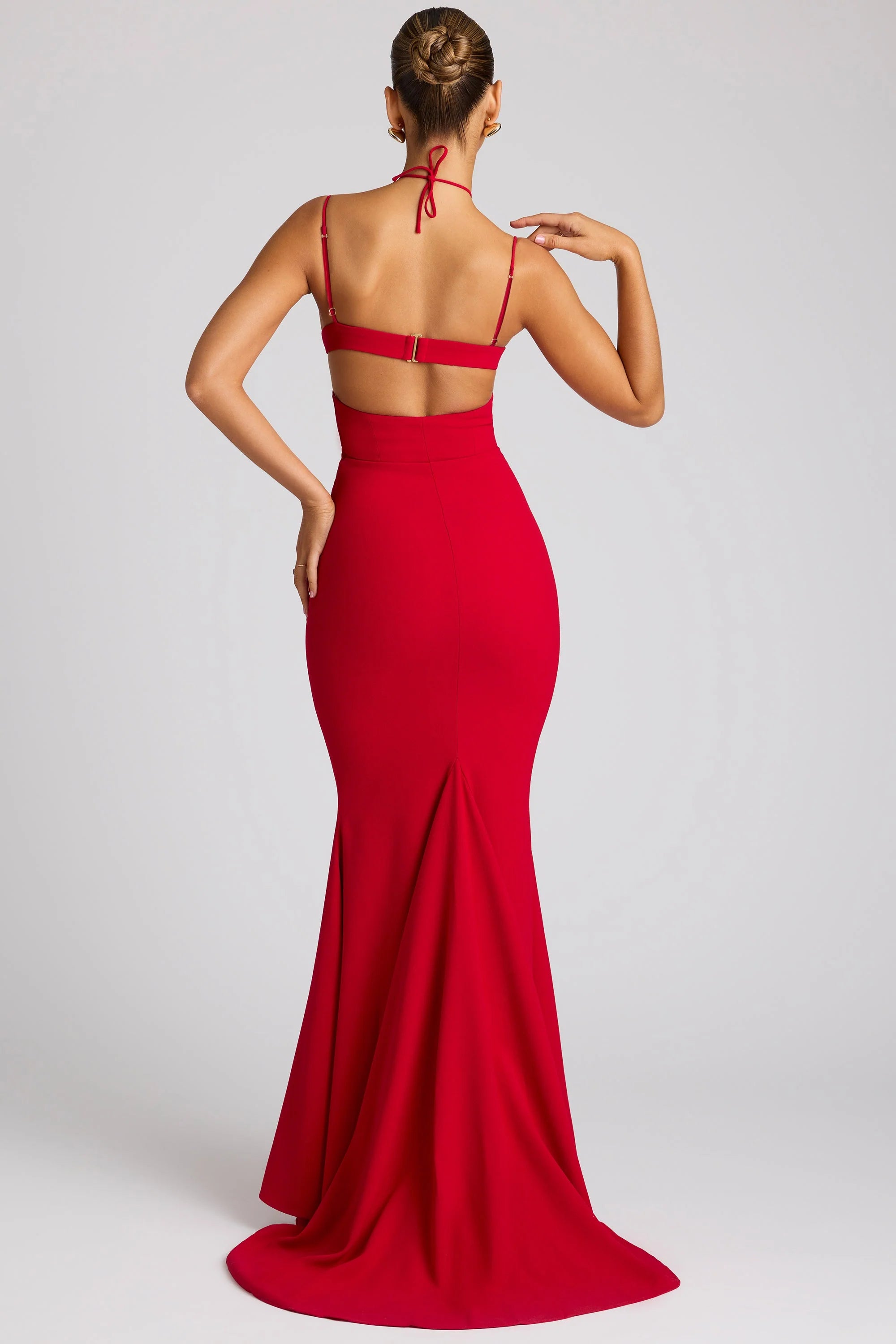 Embellished Heart Cup Detail Evening Gown in Fire Red