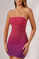 Embellished Strapless Mini Dress in Pink/Purple Ombr¨¦