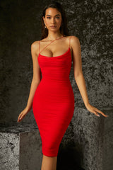 Cowl Neck Midi Dress in Red