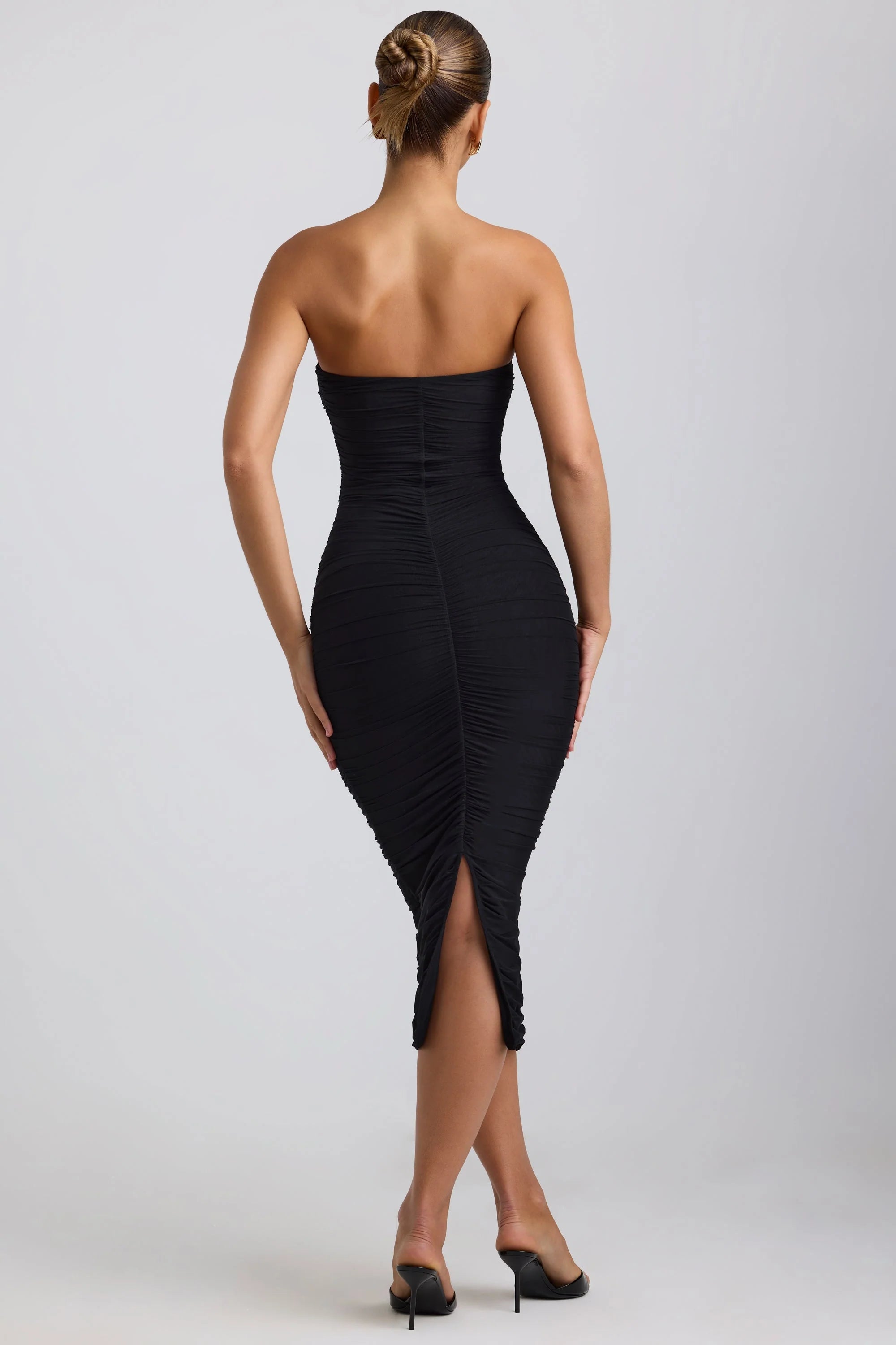 Ruched Hardware Detail Strapless Midaxi Dress in Black