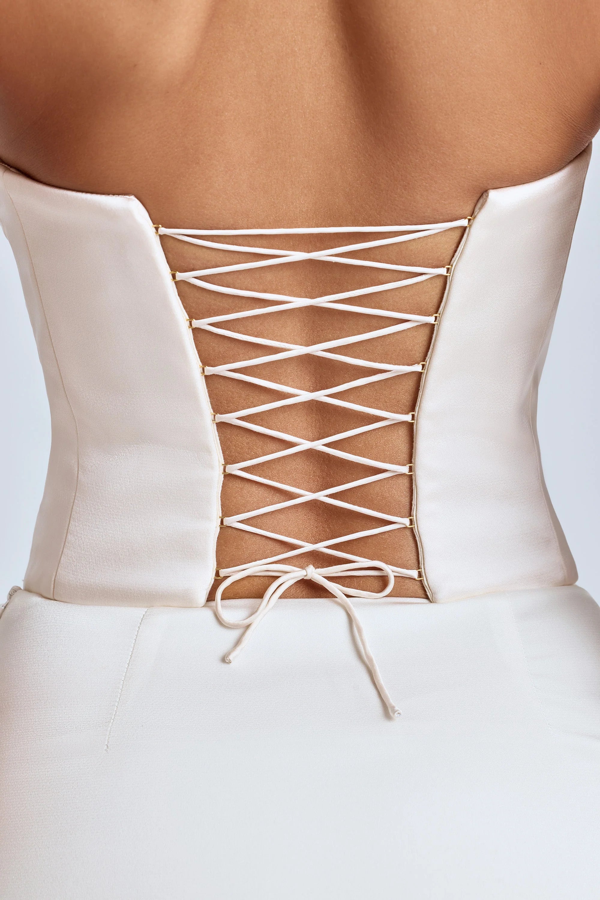 Strapless Lace-Up Satin Corset in Ivory