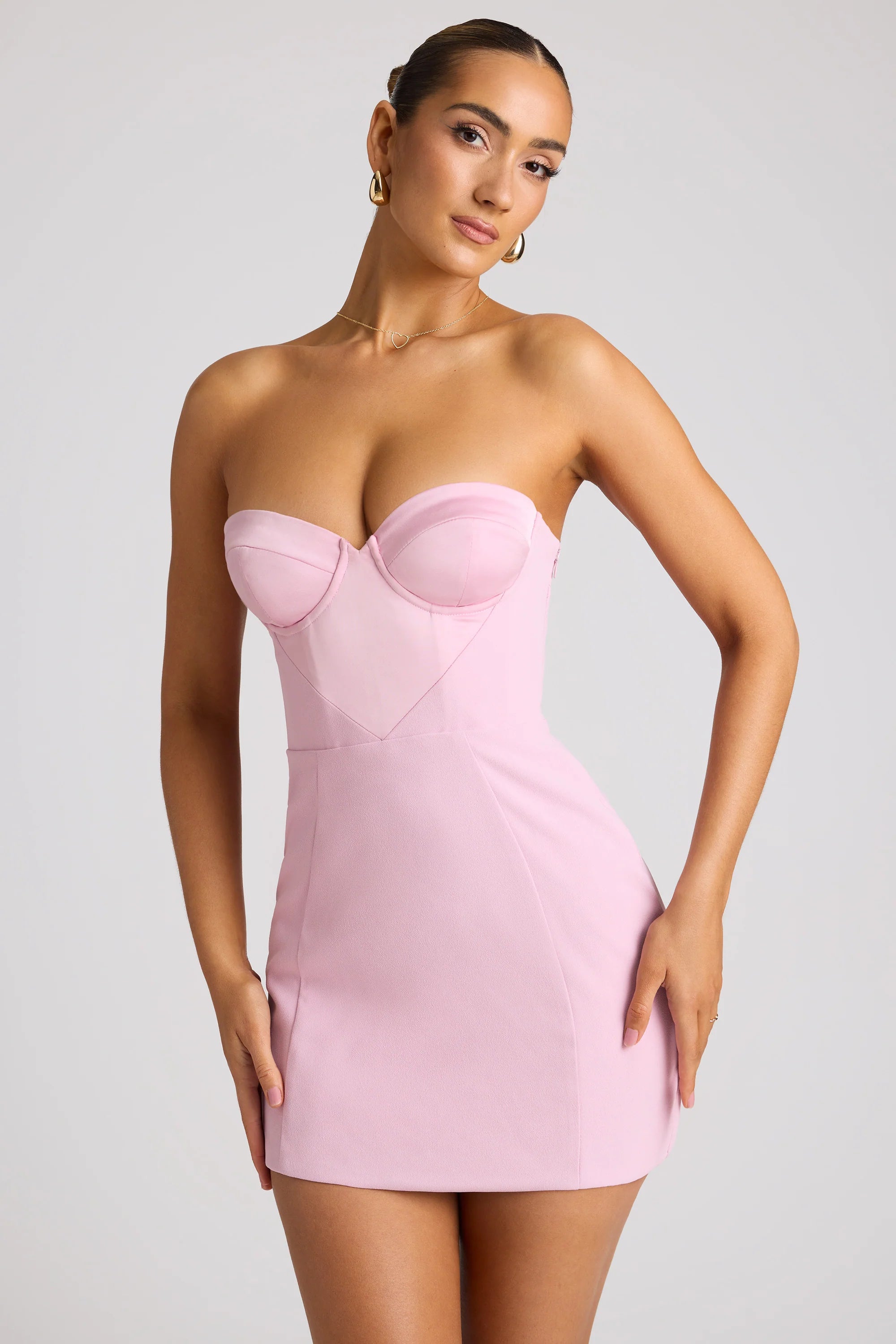 Strapless A-Line Mini Dress in Soft Pink