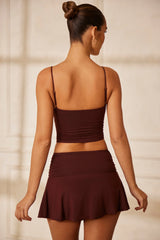 Ruched Micro Mini Skort in Brown