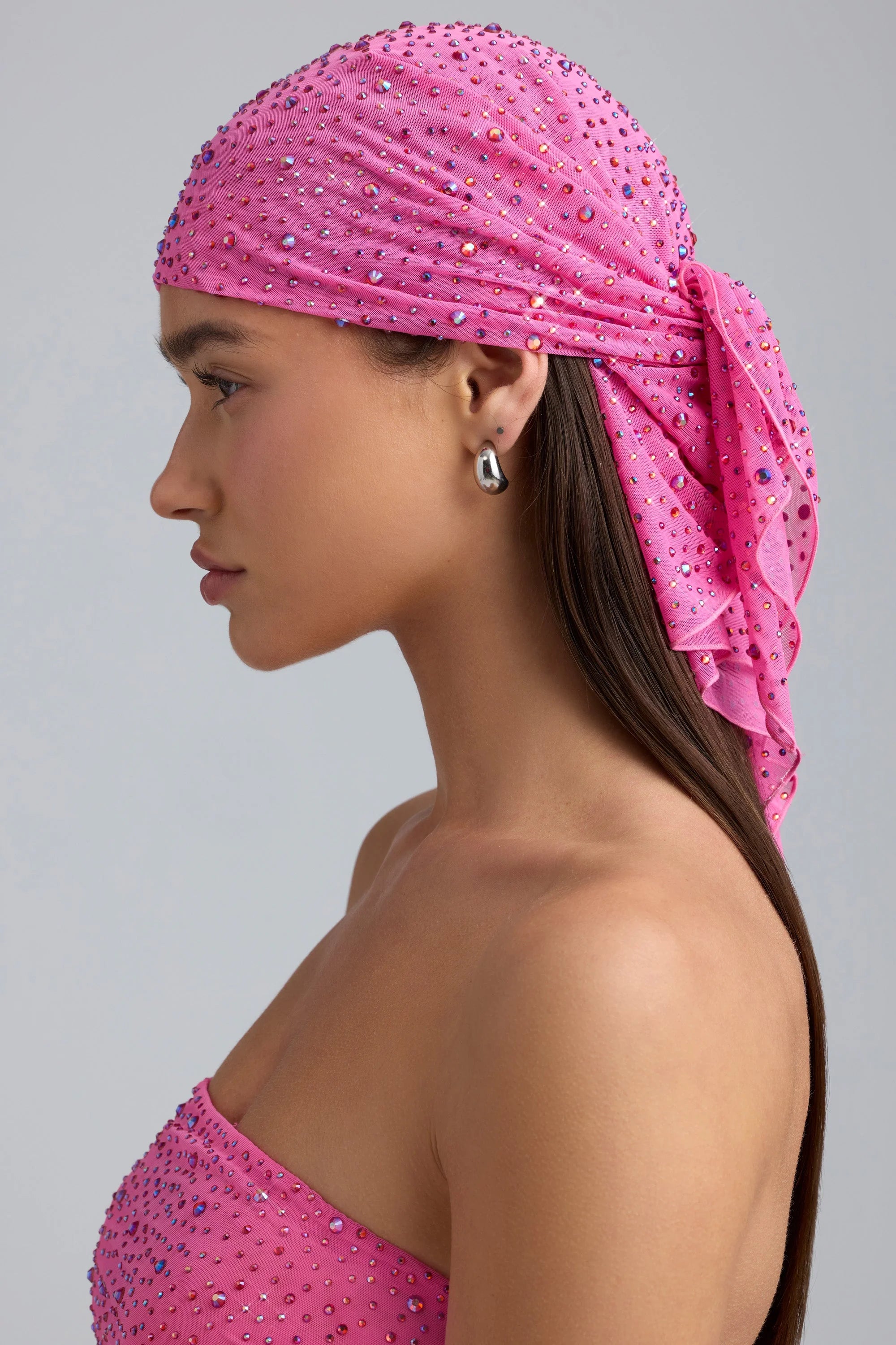 Foulard in rete decorato in rosa Bubblegum