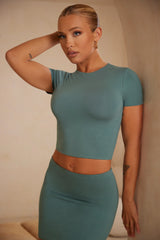 Cap Sleeve Crop Top in Teal