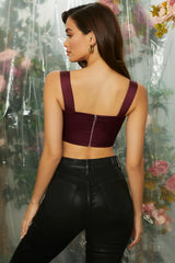 Curved Bust Bustier Crop Top In Wine