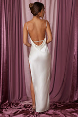 Cowl Neck High Slit Maxi Dress in Ivory