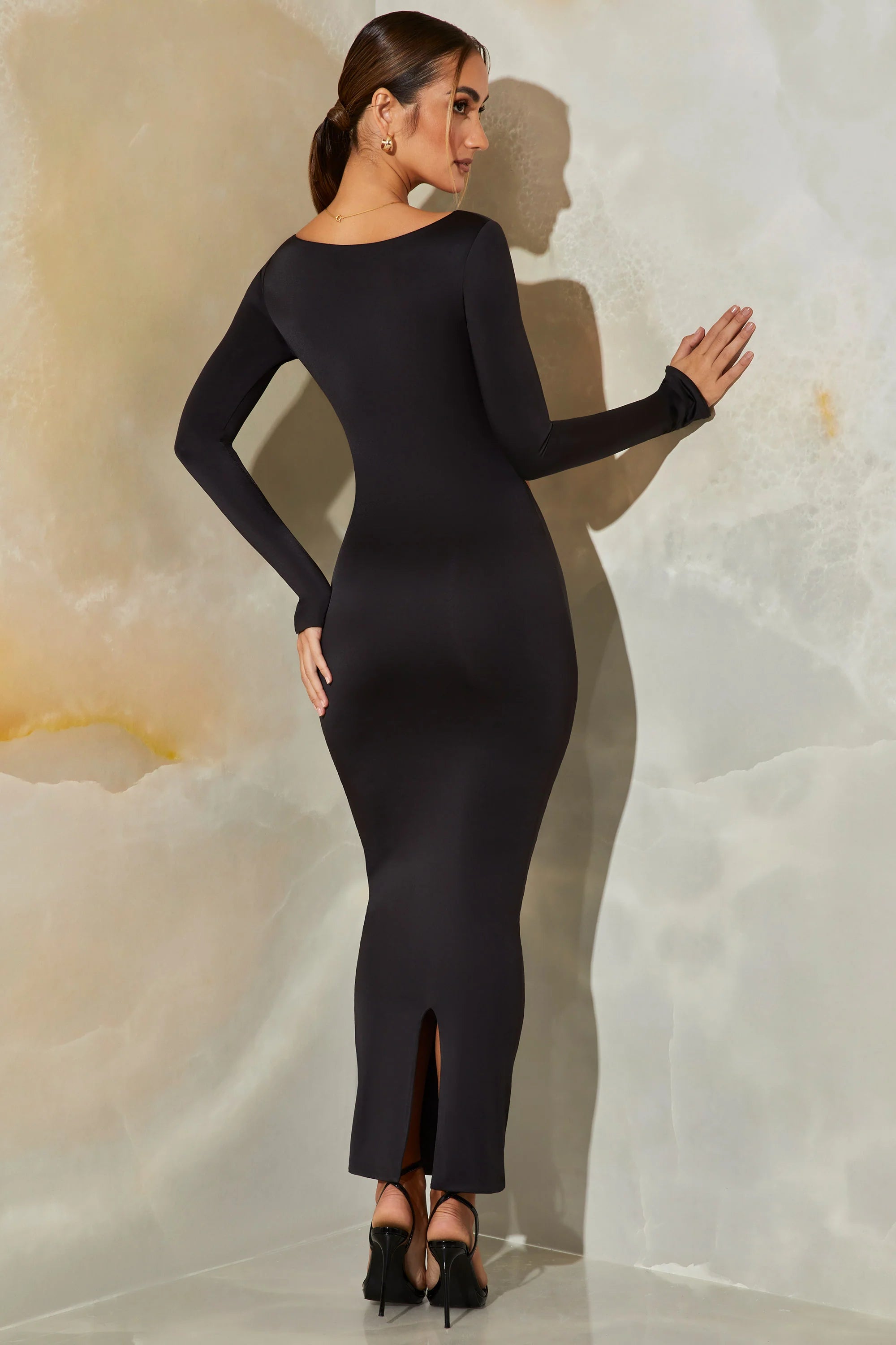 Long Sleeve Cut Out Maxi Dress in Black