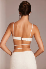 Embellished Underwired Strappy Crop Top in White