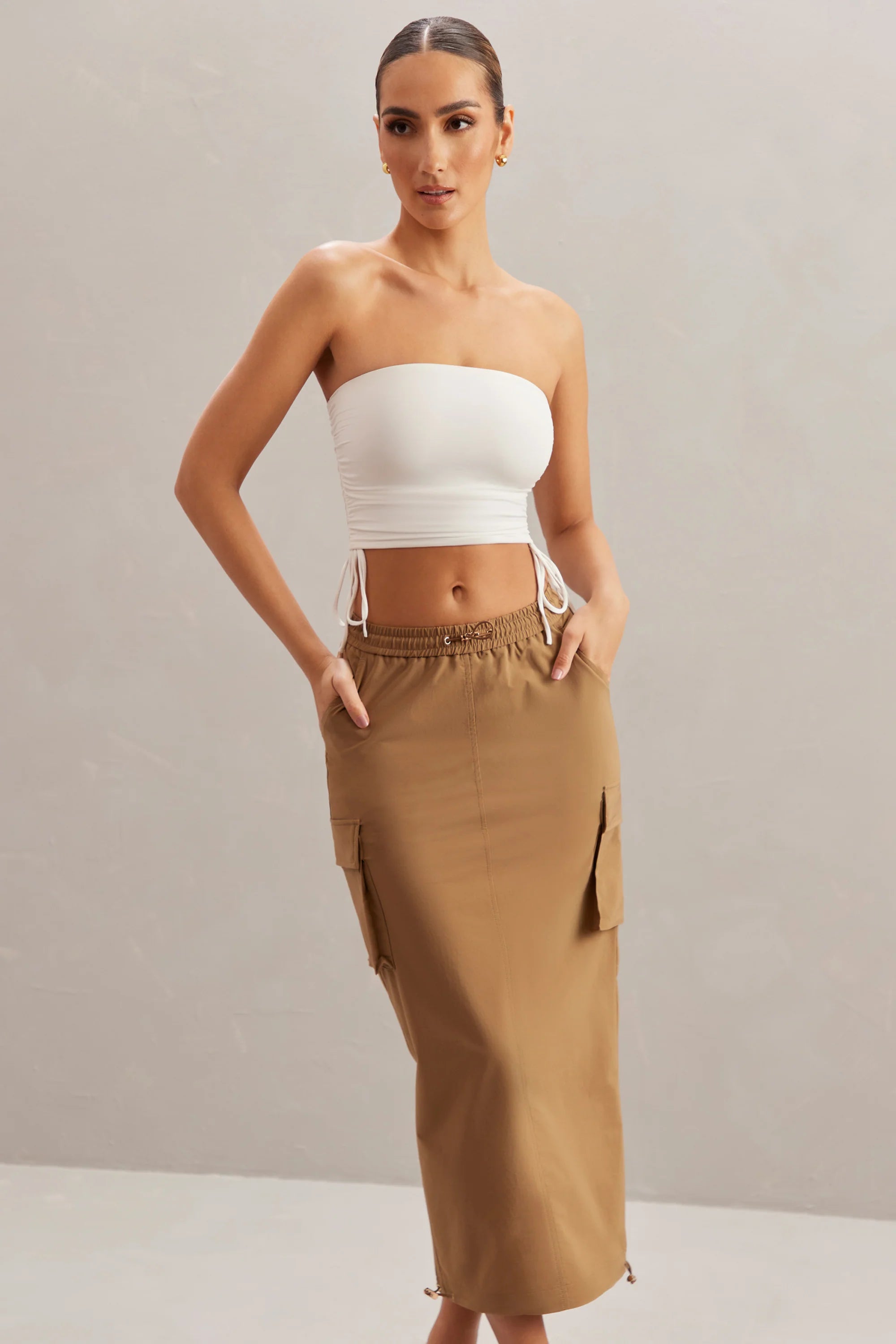 Cargo Maxi Skirt in Tan