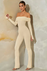 Long Sleeve Open Back Jumpsuit in Stone