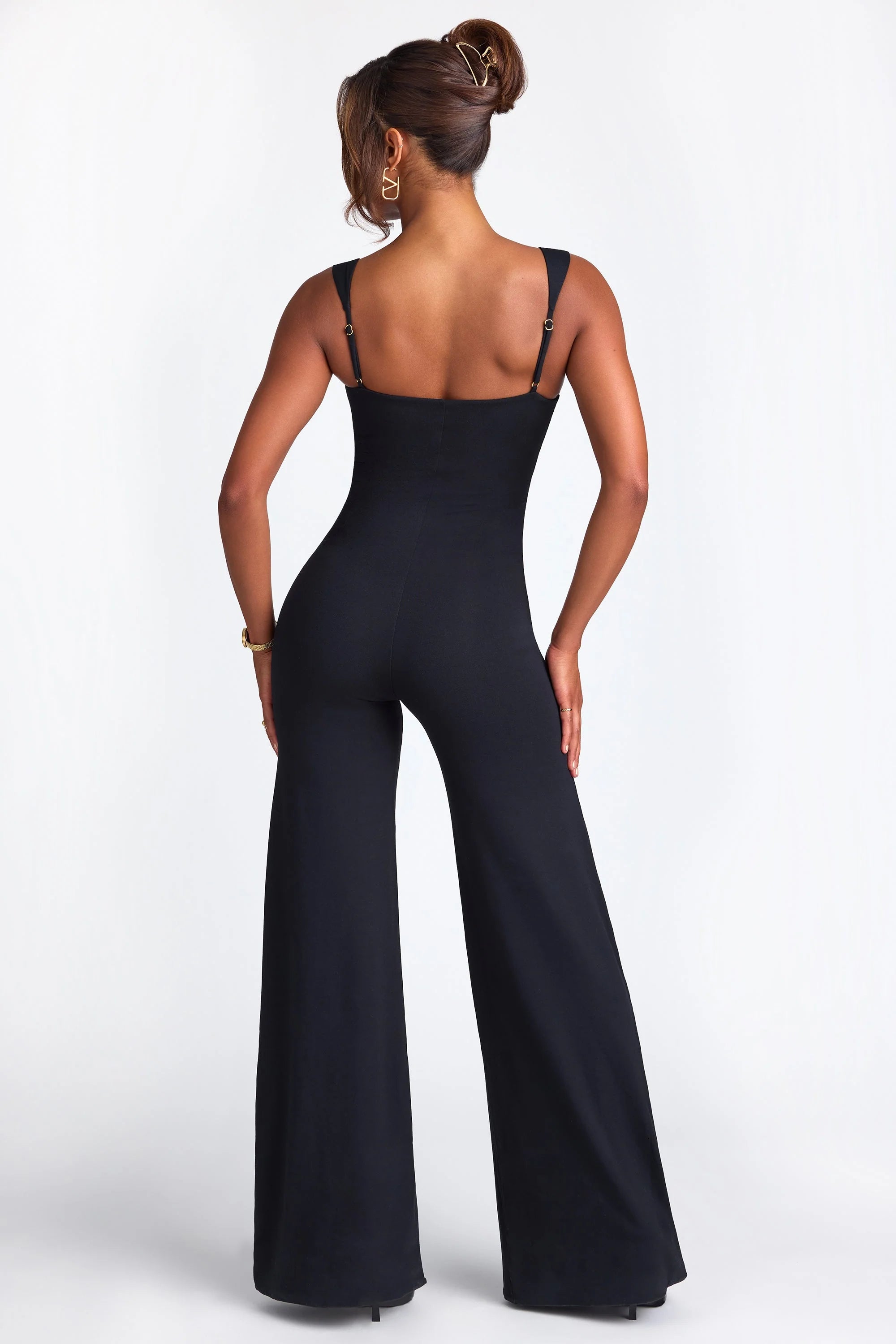 Modal Sweetheart Neckline Wide Leg Jumpsuit in Black