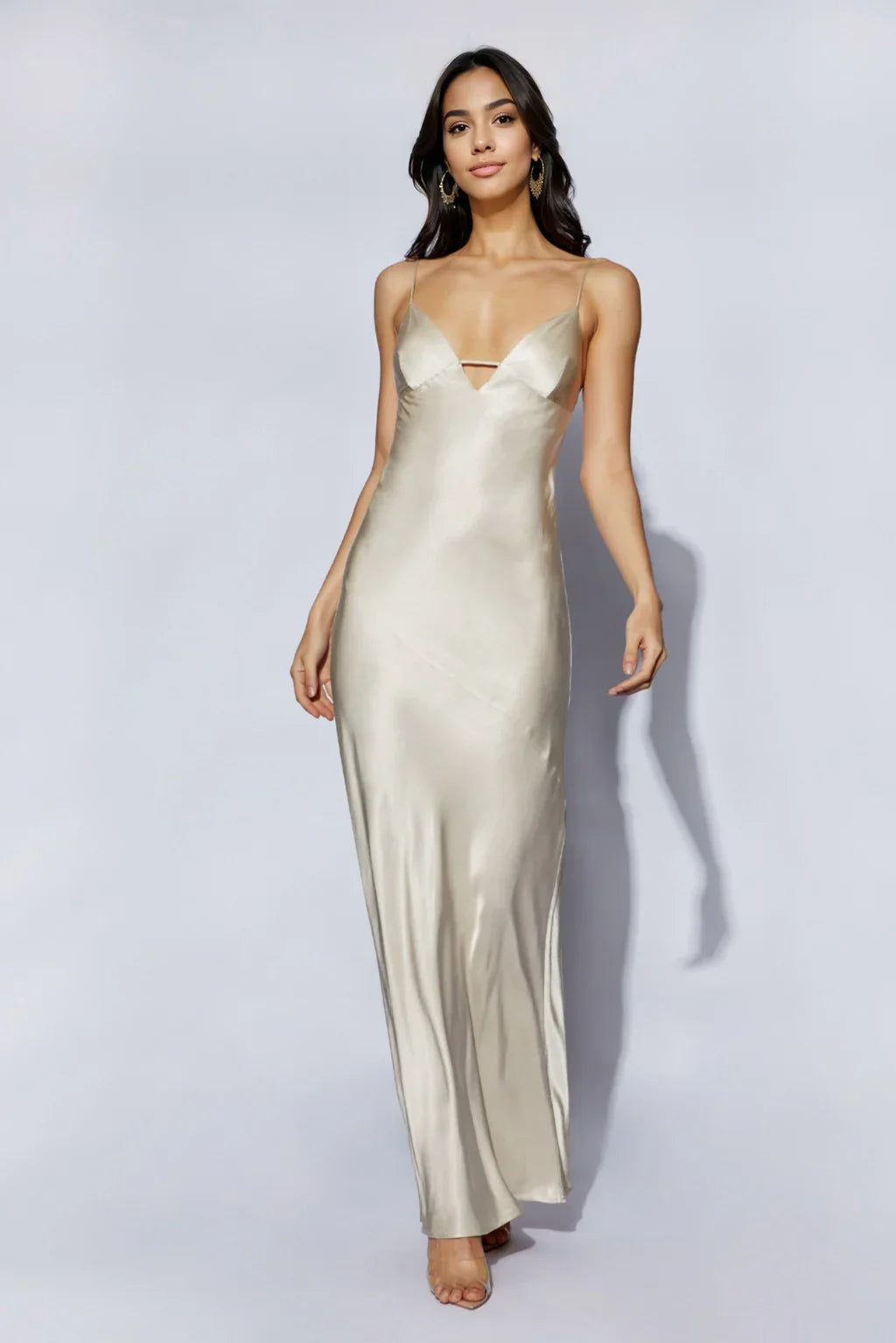 Cora Tie Back Maxi Slip Dress - Champagne