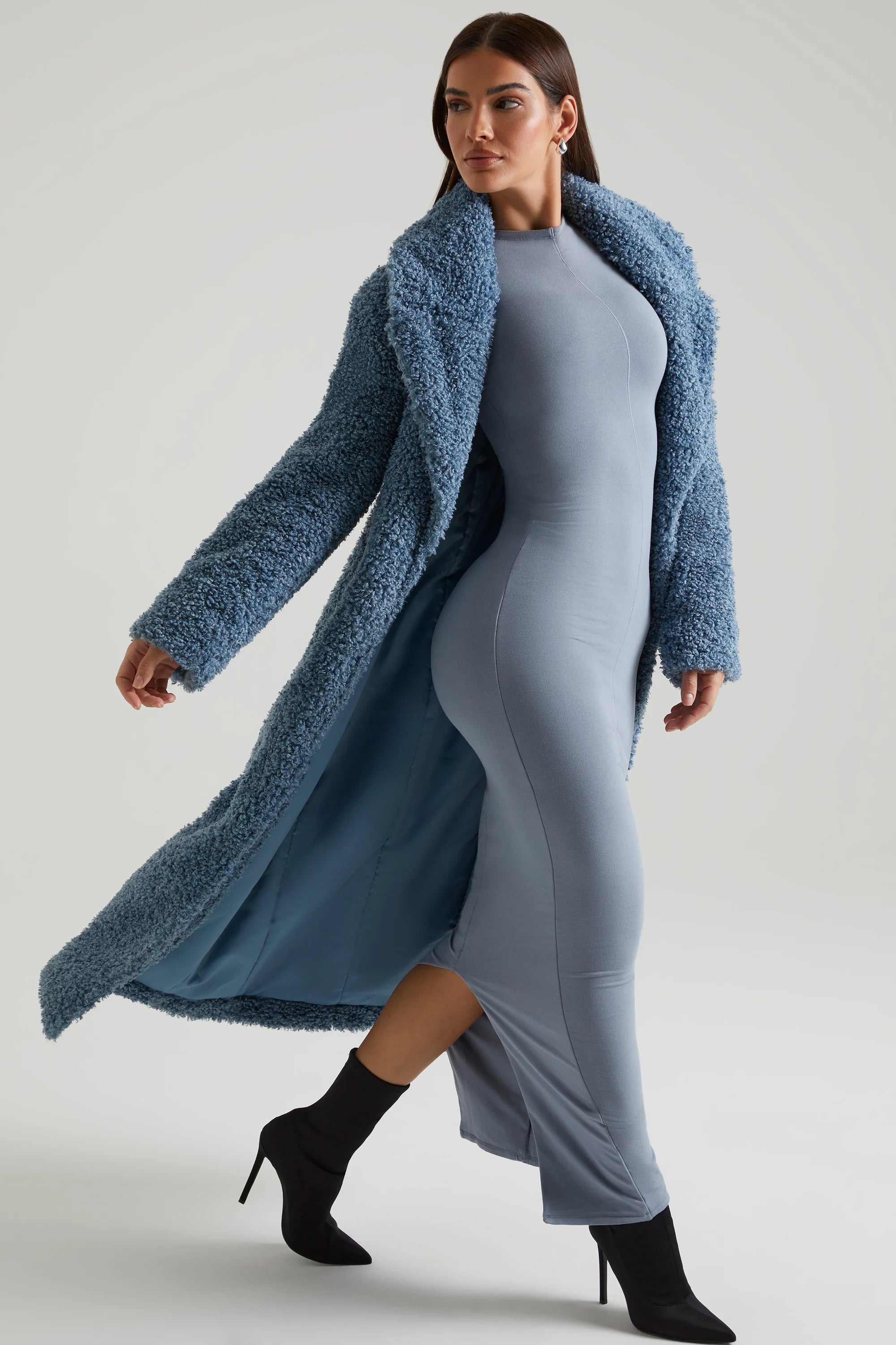 Cappotto lungo in shearling in blu