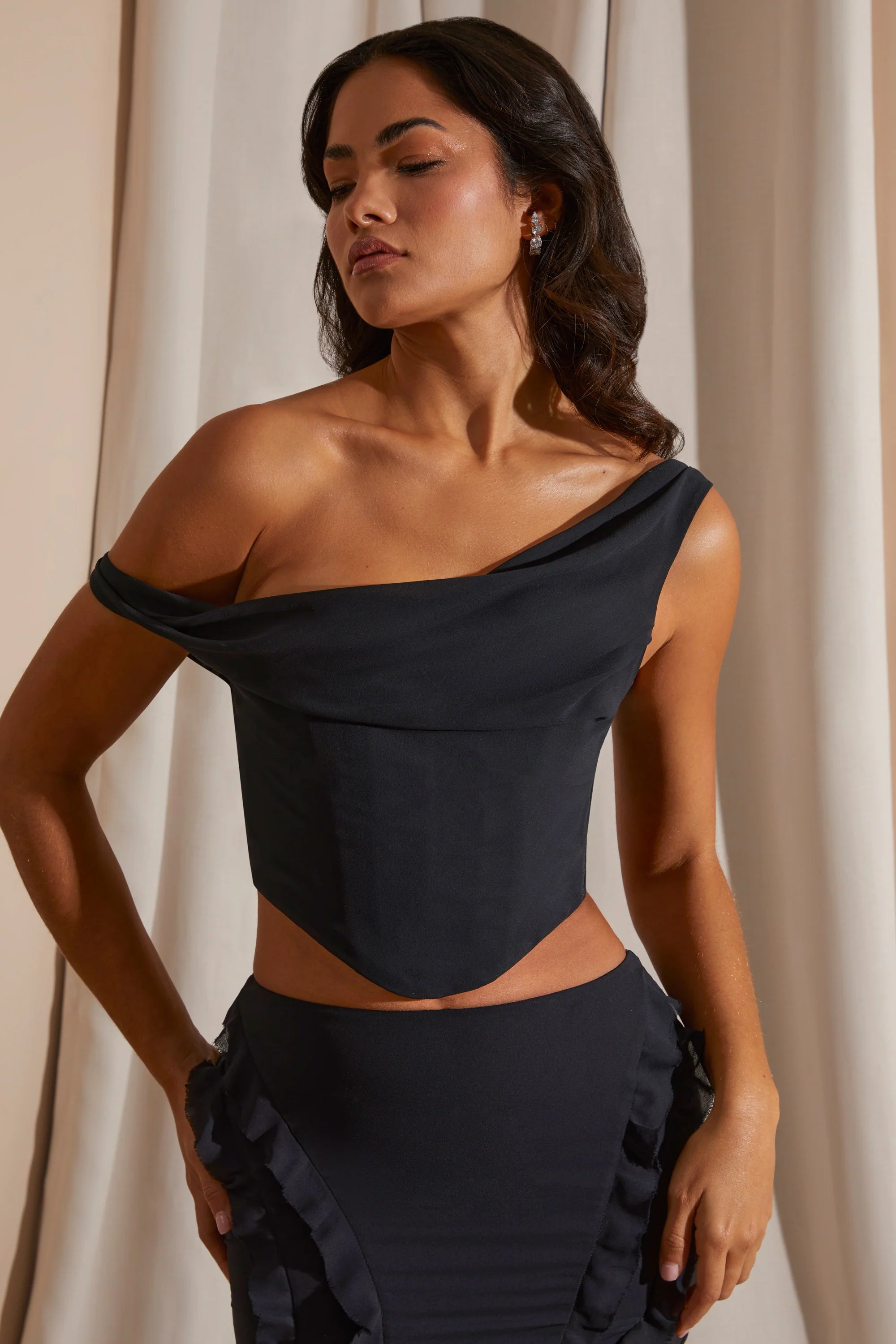 Draped Corset Crop Top in Black