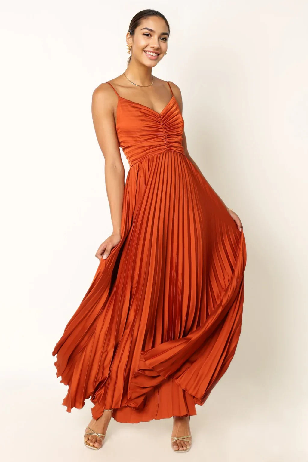 Naira Pleated Maxi Dress - Sunset Orange