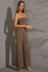 Bandeau-Jumpsuit mit weitem Bein in Taupe