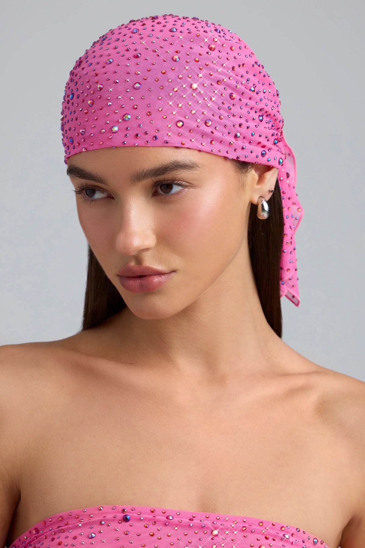 Embellished Mesh Headscarf in Bubblegum Pink