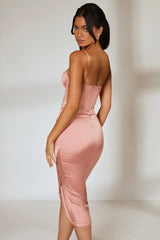 Korsett-Midikleid mit drapiertem Rock in Blush