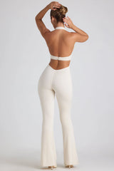 Tall Modal Lace-Trim Cut-Out Flared Jumpsuit in Ivory