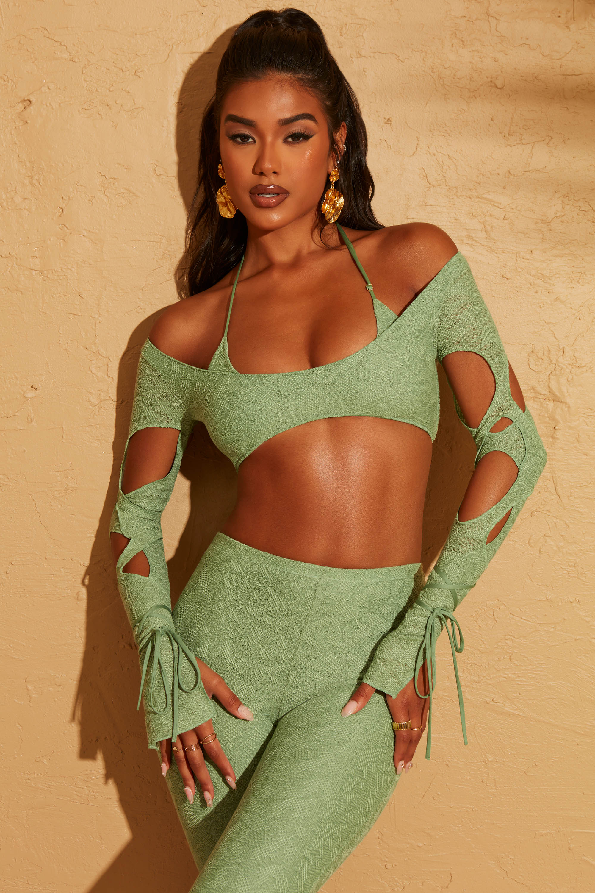 Cut Out Crop Top in Green