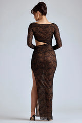 Lace Long Sleeve Maxi Dress in Black