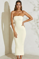 Strapless Flared Hem Midaxi Dress in Ivory