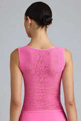 Top a collo alto con lacci decorato in rosa bubblegum