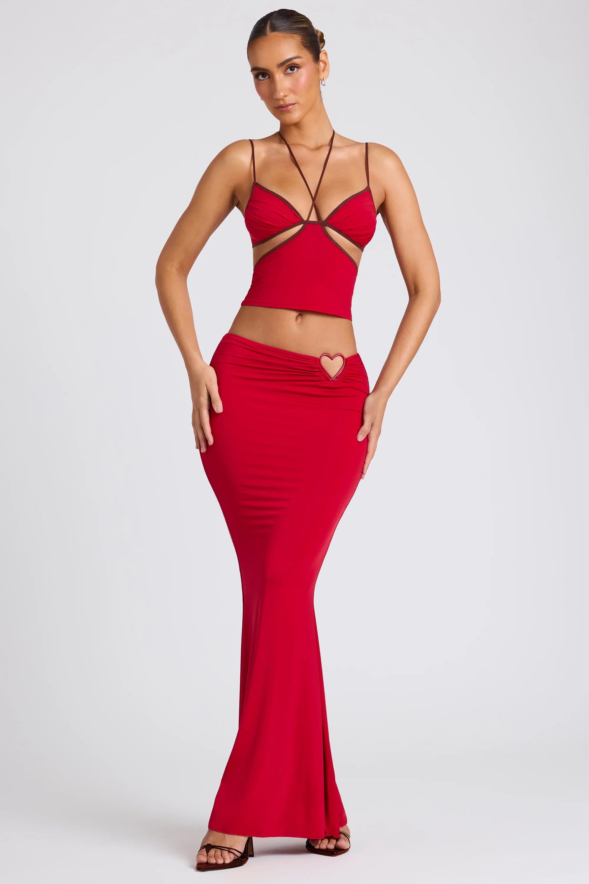 Mid Rise Maxi Skirt in Fire Red