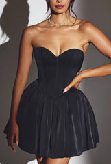 Corset Tulle Mini Dress in Jet Black