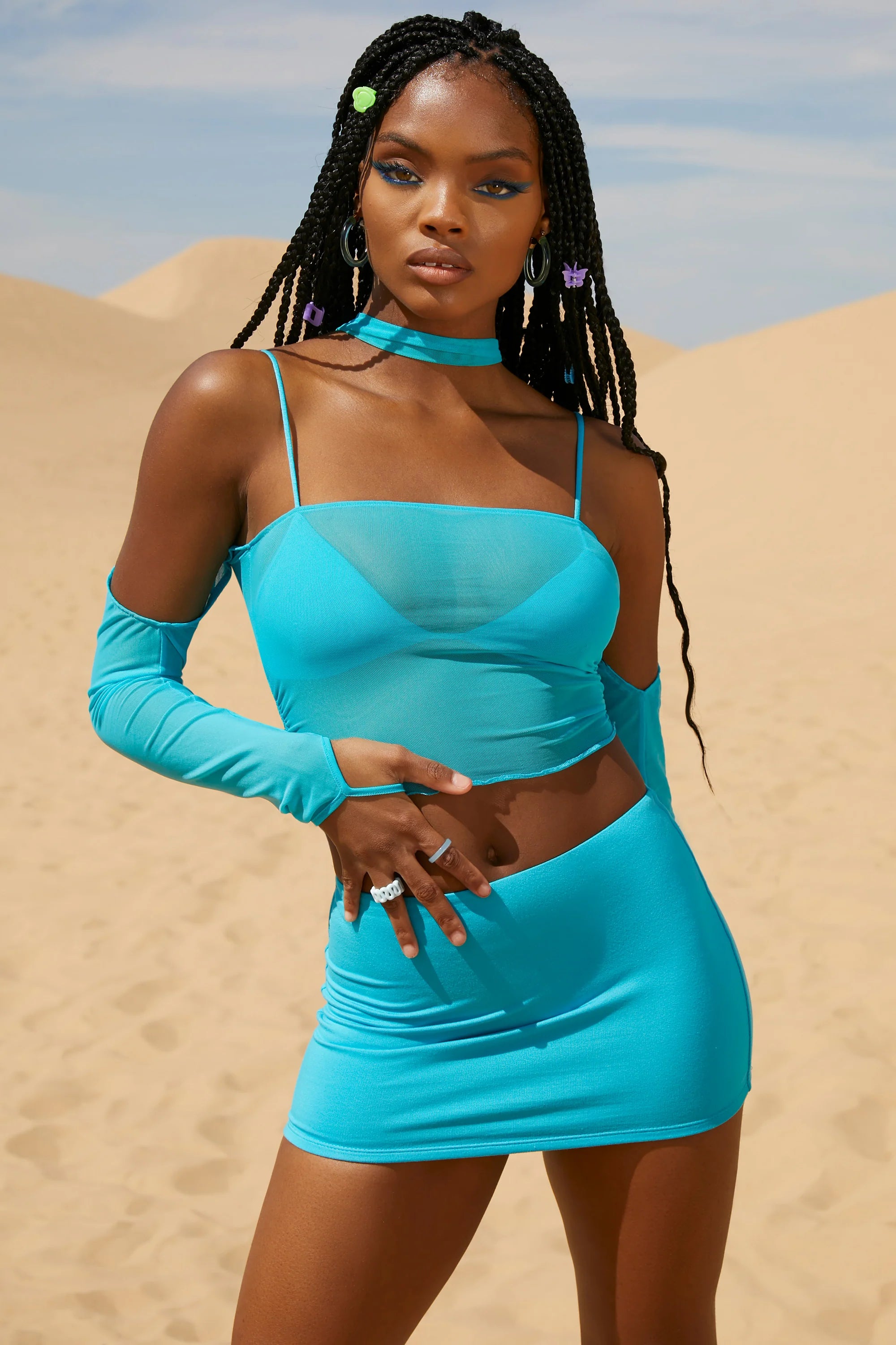 Low Rise Micro Mini Skirt in Aqua