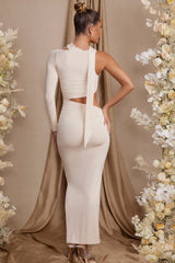 Single Sleeve Cut Out Maxi Dress in Cream