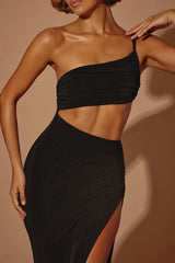 One Shoulder Cut Out Maxi Dress in Black