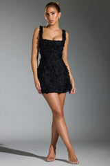 Floral-Appliqu¨¦ Corset Mini Dress in Black