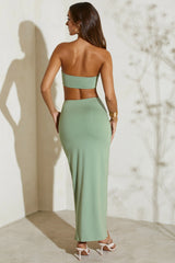 High Split Twist Maxi Skirt in Green