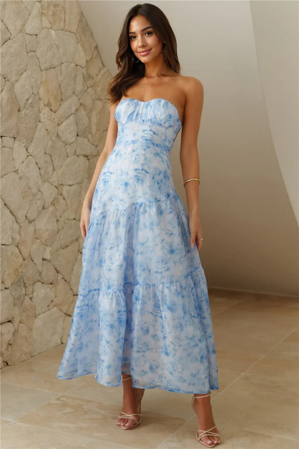 Her Best Version Strapless Maxi Dress Blue